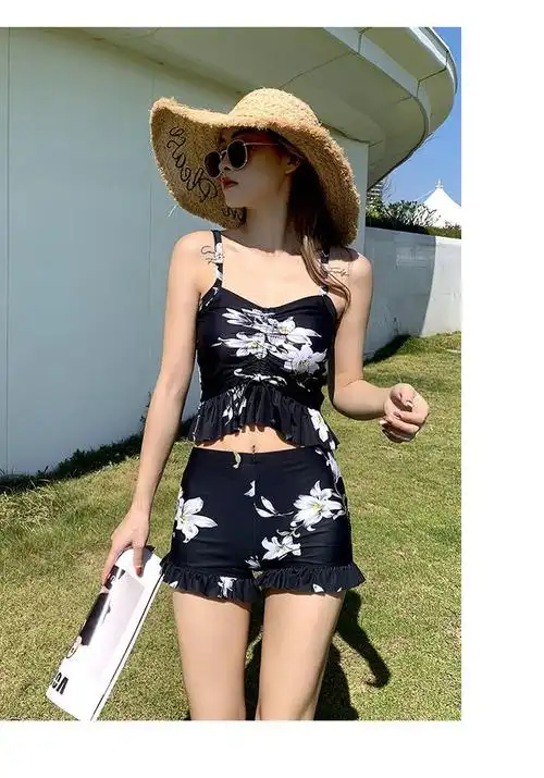 大码游泳衣女胖mm三件套夏季新款遮肉显瘦分体式保守带罩衫泡温泉