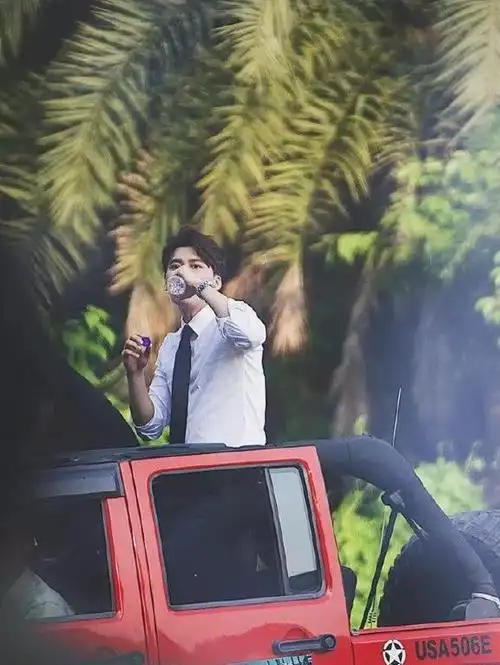 李易峰穿正装扎领带游动物园 喜提豪车逛动物世界就是这感觉了