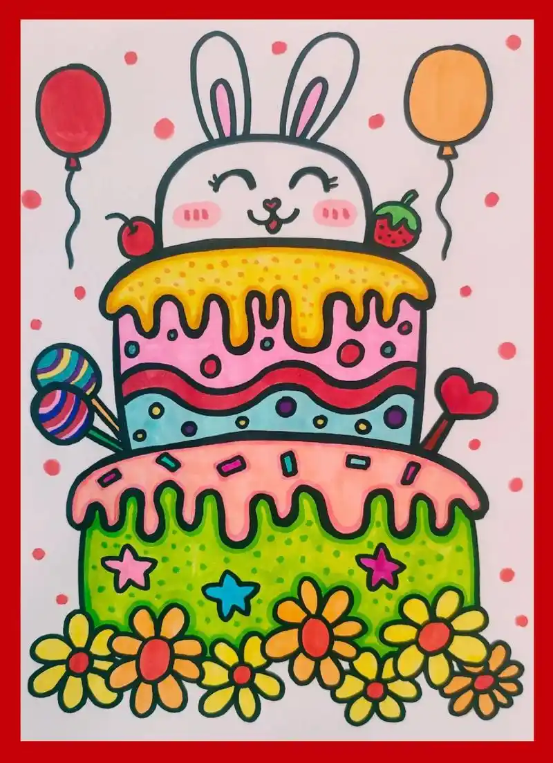 生日蛋糕儿童画,生日蛋糕简笔画,生日主题