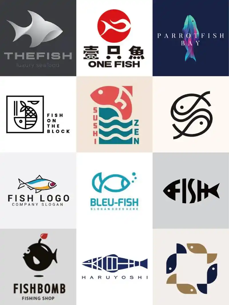 第三期〕 72款鱼元素logo合集.自由,灵动有趣,亲和的鱼 - 抖音