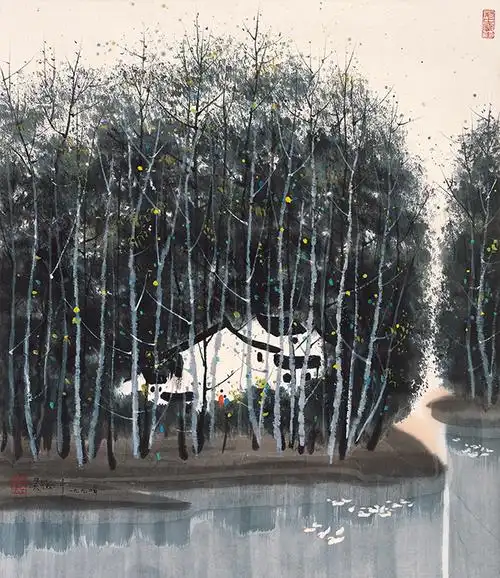 吴冠中 山水45x52 国画复制水墨抽象印刷宣纸打印字画