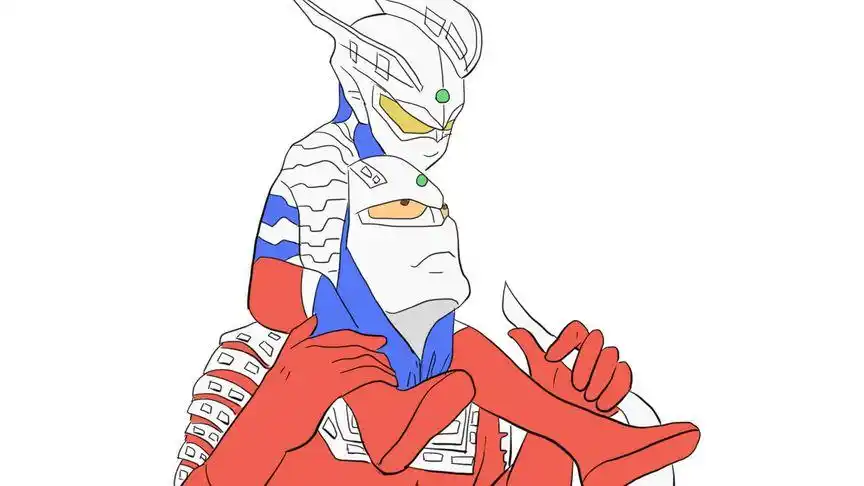 温馨的赛文奥特曼与赛罗奥特曼两父子儿童卡通简笔画