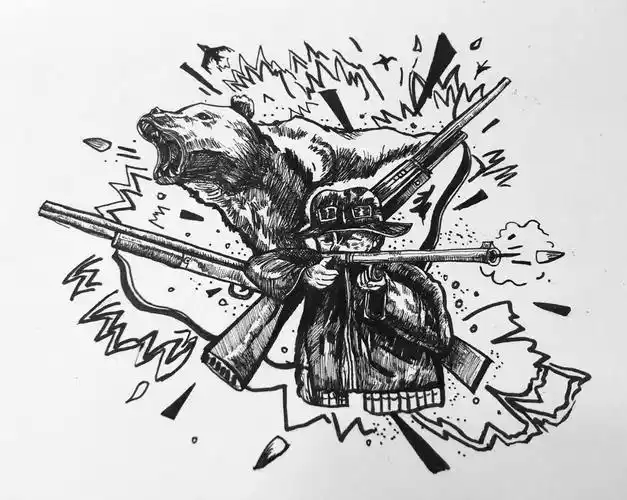 针管笔绘画-黑白创意插画-狩猎之殇