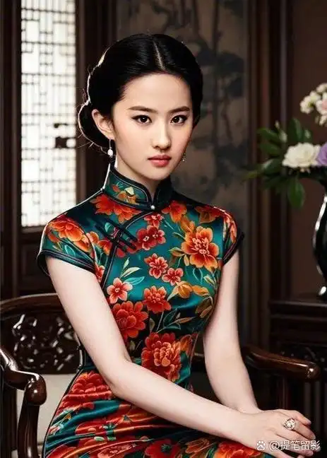 刘亦菲身着旗袍,身姿婀娜,婉约动人.