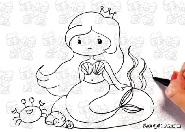 童话故事简笔画 神秘海底世界里的美人鱼公主,涂上漂亮的颜色吧