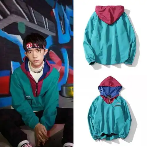 热销易烊千玺同款外套 学生_这就是街舞易烊千玺同款冲锋衣半拉链拼接