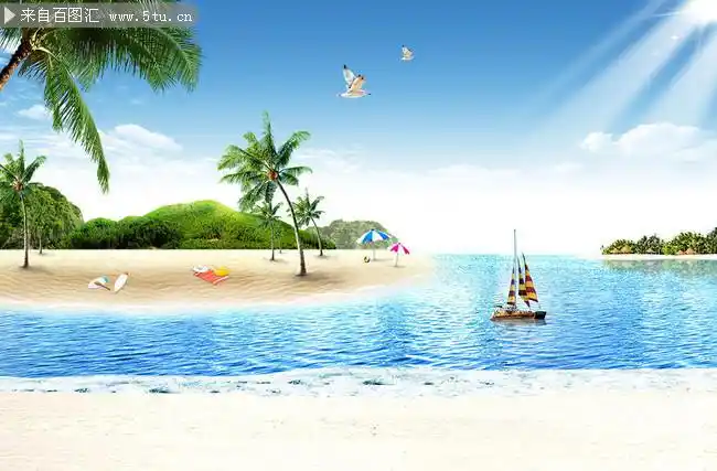 沙滩椰子树风景背景墙装饰画图片