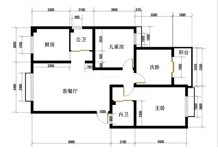 103平三室两厅二卫户型图