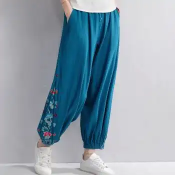 灯笼裤女夏季刺绣夏季国风女裤子宽松休闲九分裤新款民族风刺绣灯笼裤