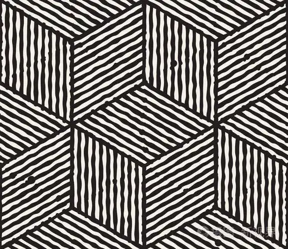 手绘黑白相间的墨水条纹无缝图案.矢量垃圾格子纹理.