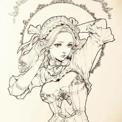 哥特式风美少女线稿#绘画参考##线稿