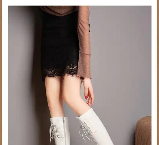 长靴女粗跟高跟方头侧拉链靴子女长筒靴冬季女鞋加绒高筒马靴白色38