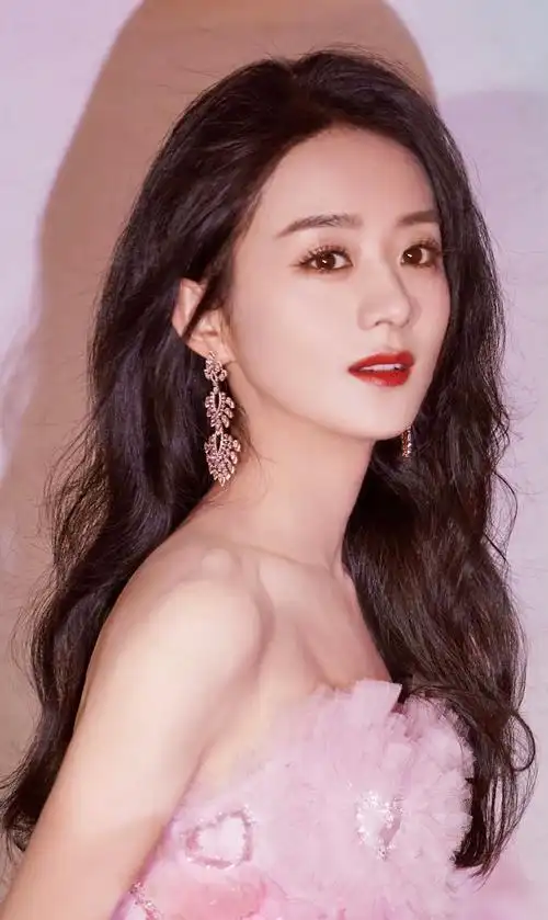 赵丽颖粉色长裙##赵丽颖复古蓝色长裙