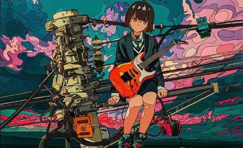 复古风日系少女插画将天空风景都附上了胶片般的滤镜