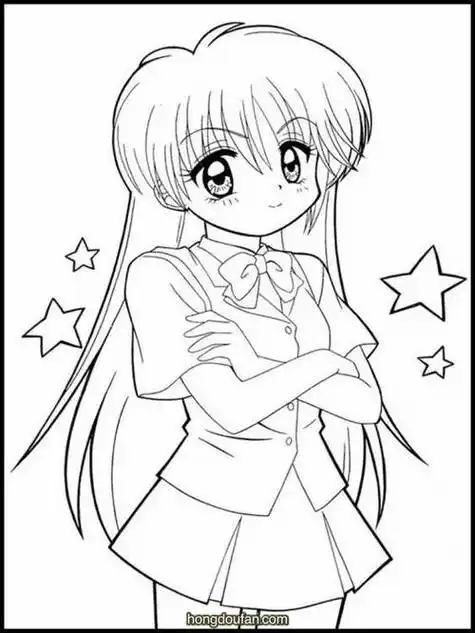 8张夏日祭美少女漫画公主涂色二次元涂色图片下载-红豆饭小学生简笔画