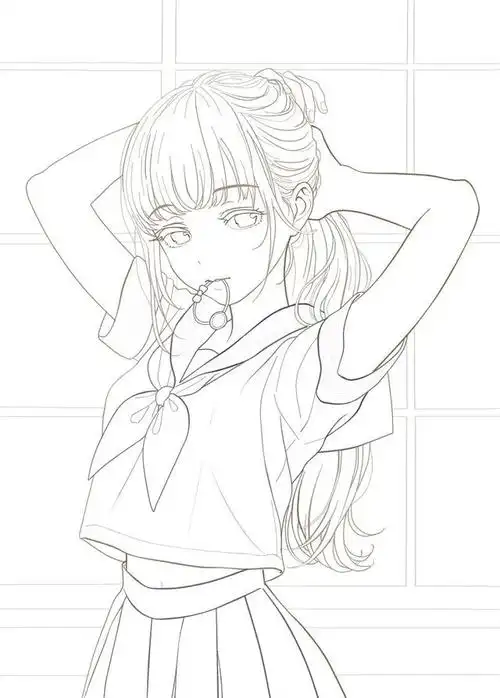 二次元校园女生手绘线稿