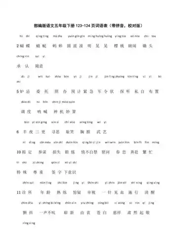 统编版语文五年级下册带拼音词语表最新校对版