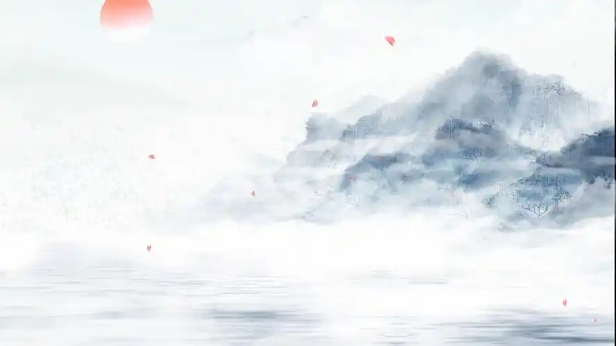 hd舞台背景中国风水墨古风古典粉色淡雅建筑桃花油纸伞飘落动态视频