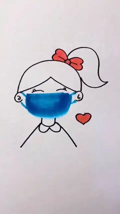 戴口罩女孩简笔画童年才几年疫情已经占了三年