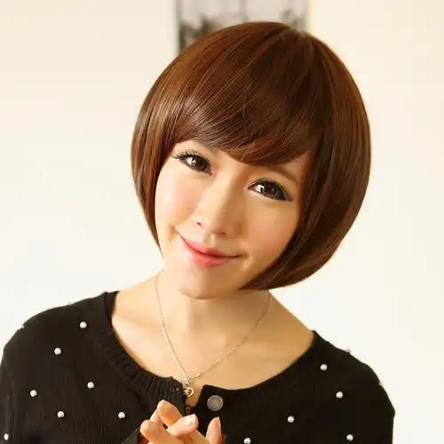 上上梳假发 新款 时尚女生气质斜刘海蓬松 bobo头 短发直发假发