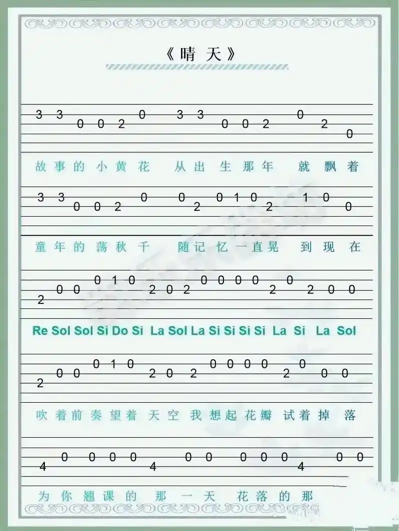 吉他新手一看就会《晴天》吉他谱.