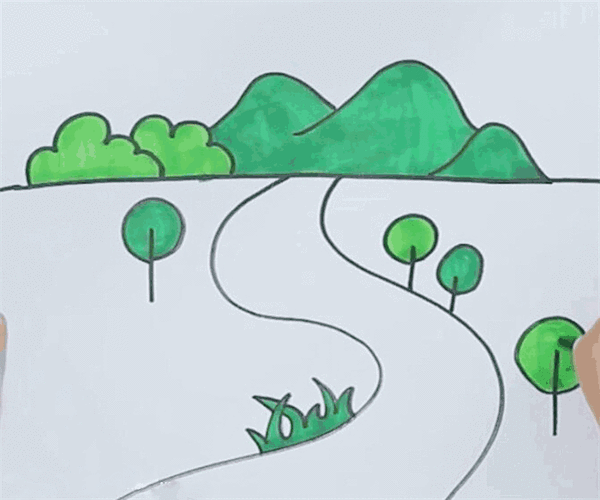 幼儿简笔画小河边