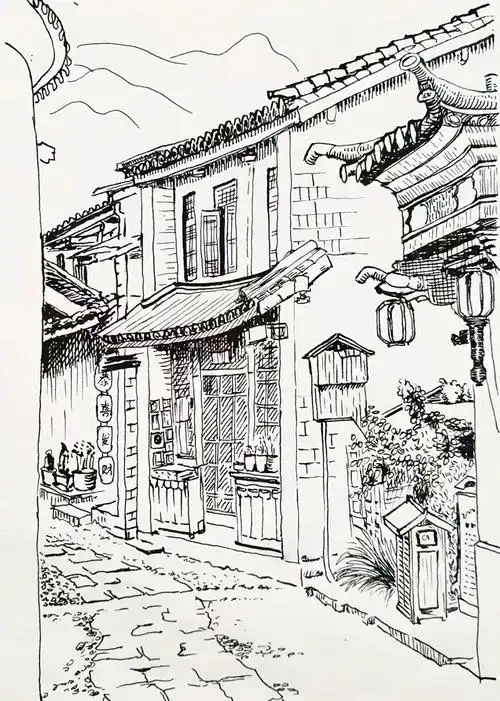 每日一画day201钢笔画之大理古镇