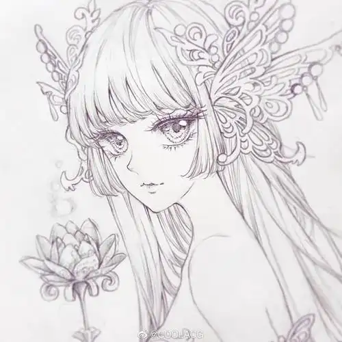 人物黑白动漫素材插画绘画线稿手绘女生男生长发短发转载