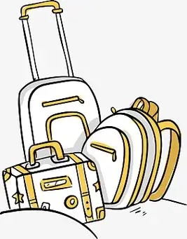 手绘旅行箱旅行用品png卡通可爱小清新学生拉杆行李箱png卡通拉杆箱