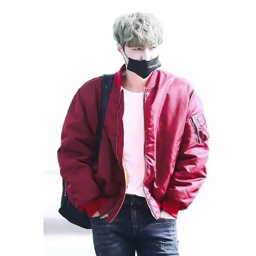 lay张艺兴exo机场同款酒红色棒球服外套夹克衫飞行服男女情侣装潮