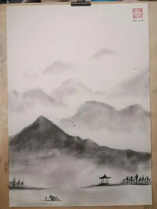 简单山水风景画-陈志轩
