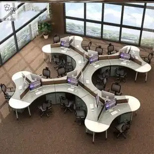 三人位极简话务员三角形1.4米轻奢工位桌员工位工作台9屏风工作位