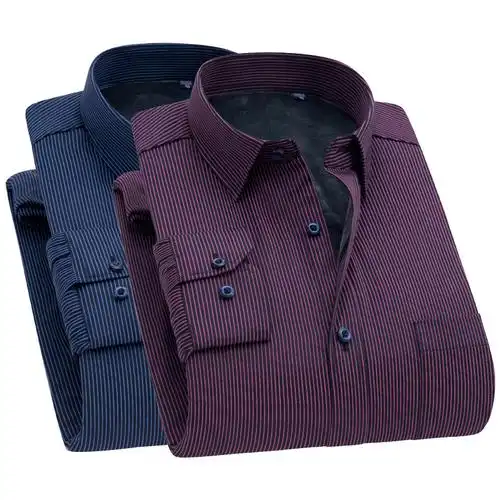 保暖衬衫男中老年加绒加厚爸爸装秋冬纯色棉质带绒衫厚实男士衬衣衬衫