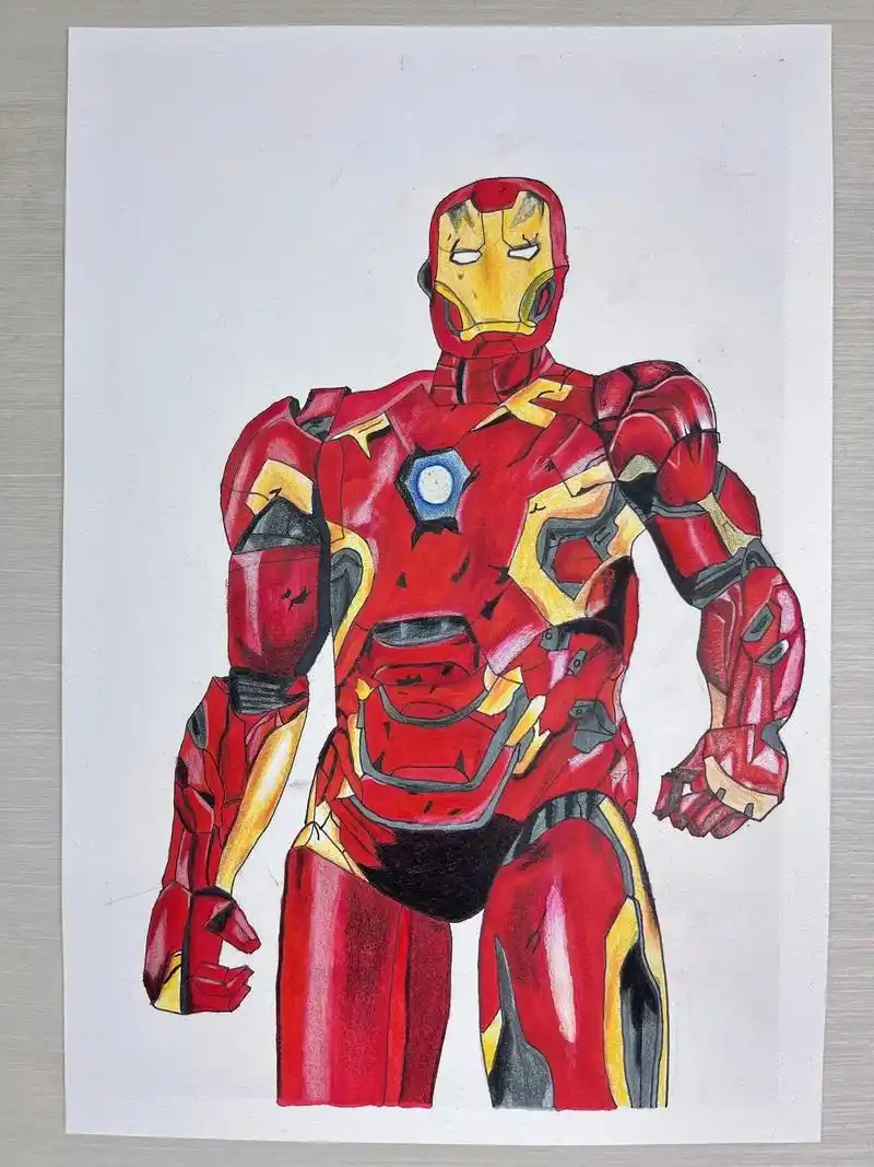 13岁宝贝学习2年彩铅画钢铁侠,还可以吗.《钢铁侠》彩铅   - 抖音