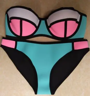 2016新款neoprene女士比基尼 潜水面料撞色泳装 分体聚拢钢圈泳衣