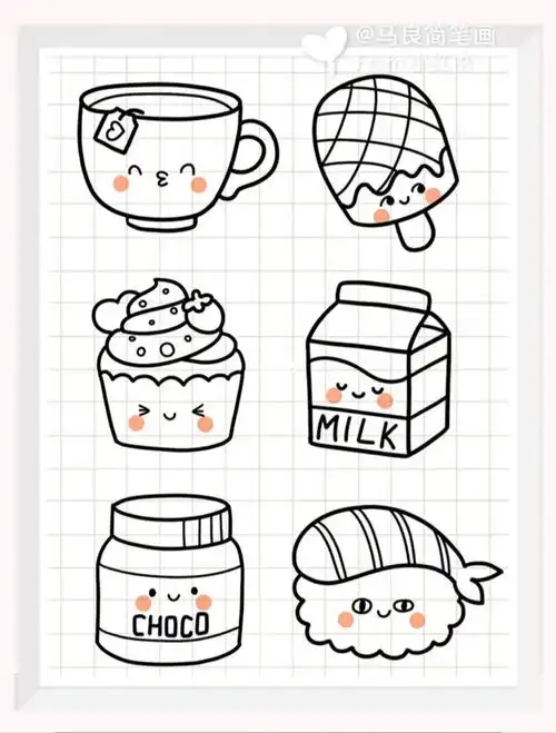 简笔画萌萌哒食物简单甜品点心牛奶蛋糕