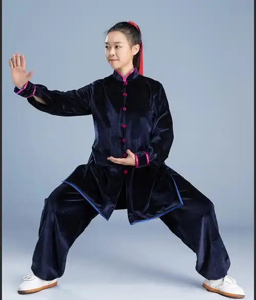 陈家沟太极服秋冬季加绒保暖加厚南韩绒男女太极拳练功服金丝绒孔雀蓝