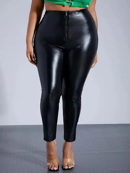 2021跨境大码外贸女裤欧美亚马逊pu长裤秋冬紧身裤