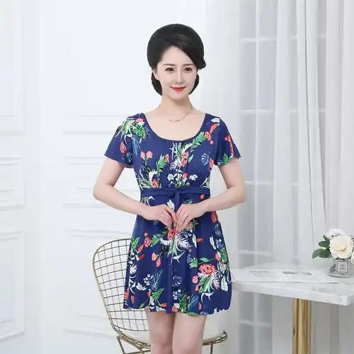 精选好物泳衣女妈妈款中老年人分体保守大码遮肚显瘦游泳衣泡温泉款