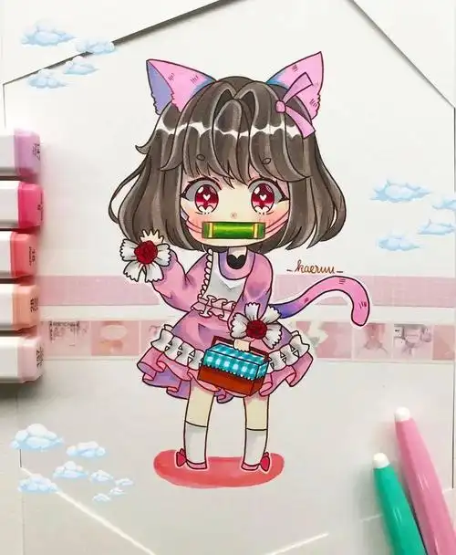 可爱q版卡通动漫手绘马克笔上色