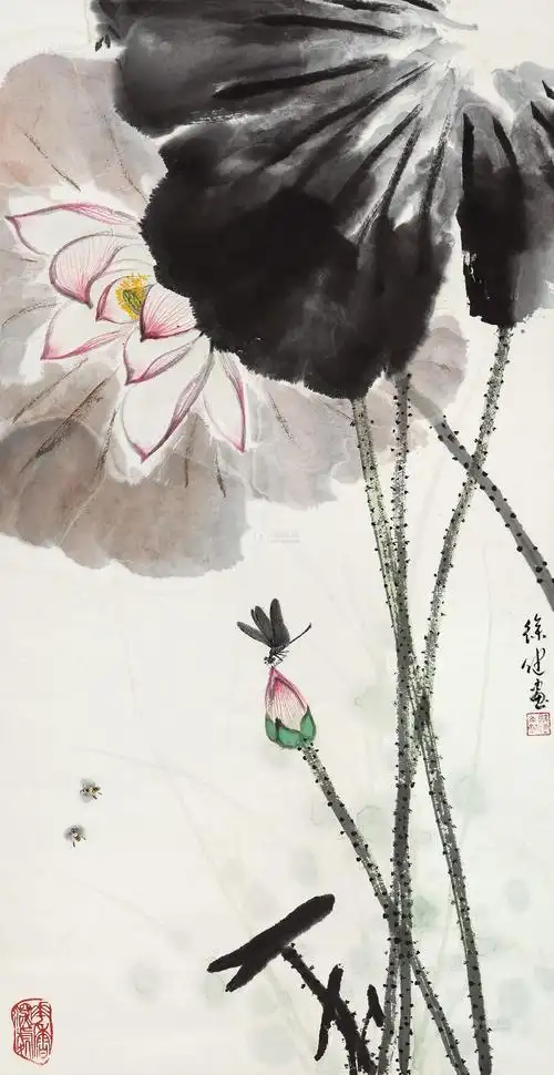 0777 荷塘蜻蜓 镜心 设色纸本