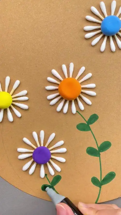 用棉签也可以做好看的小雏菊,快带孩子试试吧!手工diy-度小视