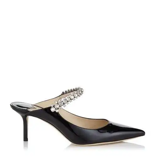 【经典款】jimmy choo/周仰杰 女士黑色镶钻漆皮高跟鞋凉拖 bing65