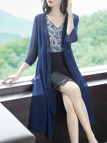 外搭开衫女夏季薄款中长款雪纺披肩外套夏天防晒衣女超仙洋气披风