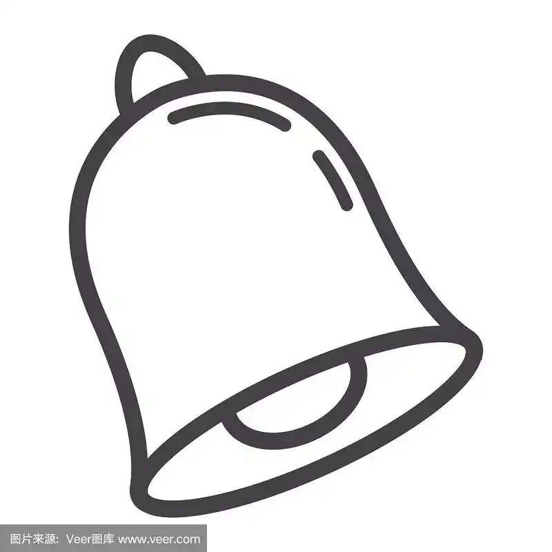 学校铃线图标,铃声和学校,矢量图形,白色背景上的线性图案,eps 10.