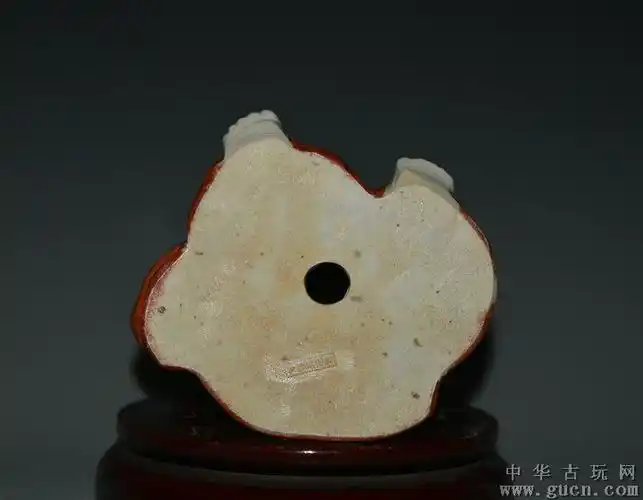 民国珊瑚红描金布袋佛【曾龙升】底款34x18厘米