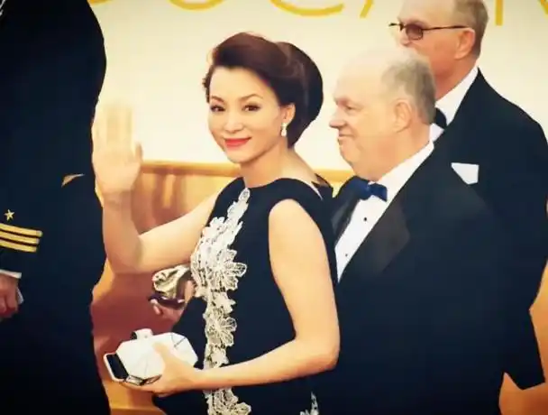 董卿美到国外去了一身黑色刺绣长裙配盘发东方美人惊艳全场