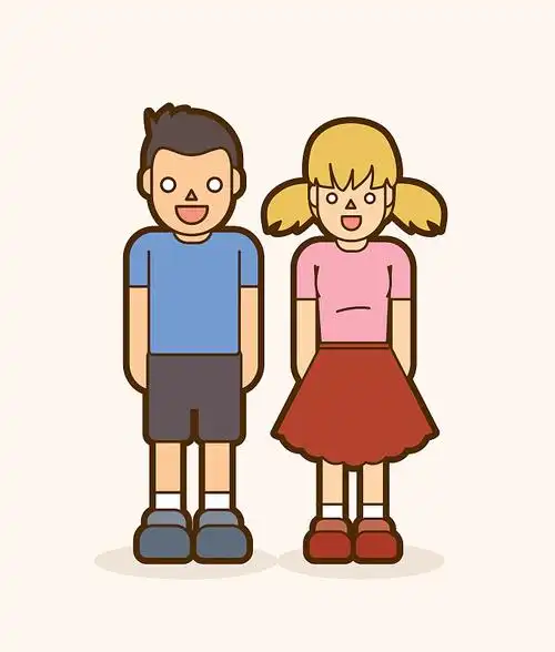 一个男孩和一个女孩站在白色的背景上