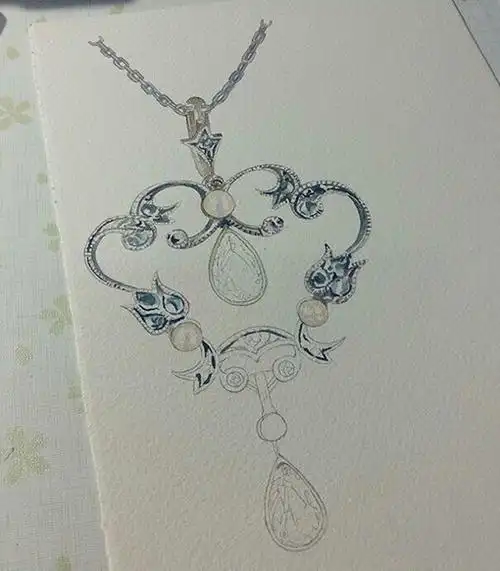 插画师林淑莹echo用水彩手绘精美的蓝宝石项链(组图)