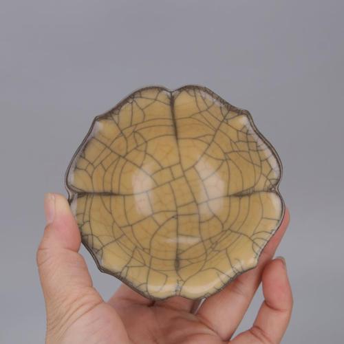 【祖传】宋哥窑黄釉金丝铁线葵口杯宋代古瓷器古玩古董旧货家居摆